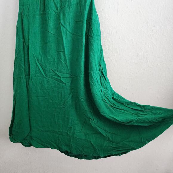 Lulus Warm Afternoons Green Linen Tie Back Midi Dress With Pockets - Picture 7 of 11